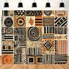2D Flat Print African Tribal Tapestry with Geometric Patchwork, Black Orange Beige Mud Cloth Design