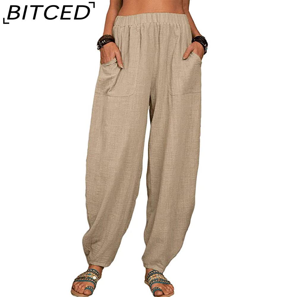 BITCED Women's Fashion Casual Solid Color Print Pants & Capris