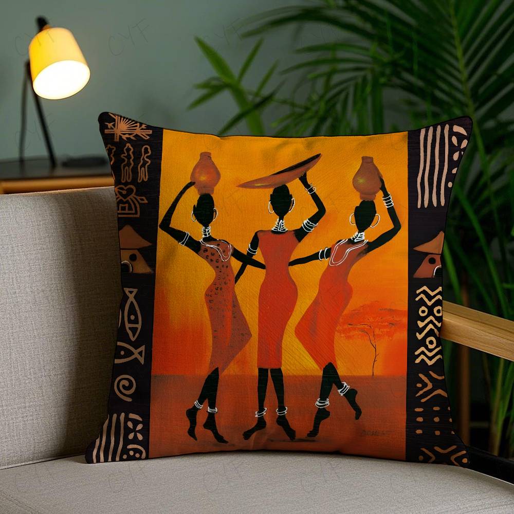 African Tribal Ethnic Style Theme Double-Sided Printed Pillow Cover Short Plush Suitable Living Rooms Sofas Throw Cushion Cover