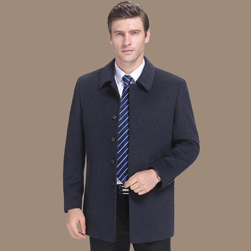 

Осенняя и зимняя одежда для мужчин среднего и пожилого возраста шерстяное пальто с лацканами свободная куртка кашемировое пальто большой размер 200