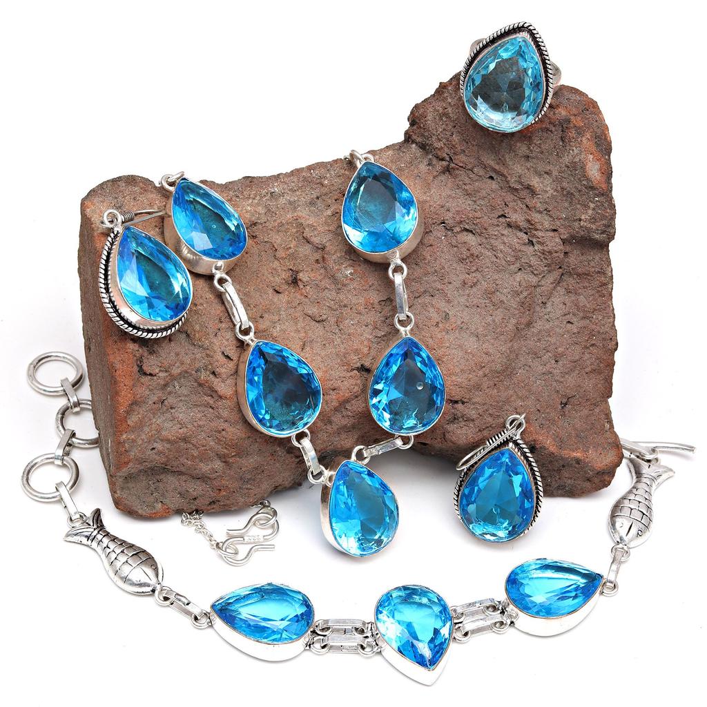 Topaz Blue London Jewelry Set  Gemstone Necklace Gift Sterling