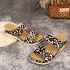 Summer Women's Shoes Large Size Wedge Heels Slippers Flower Leopard Print Platform Sandals