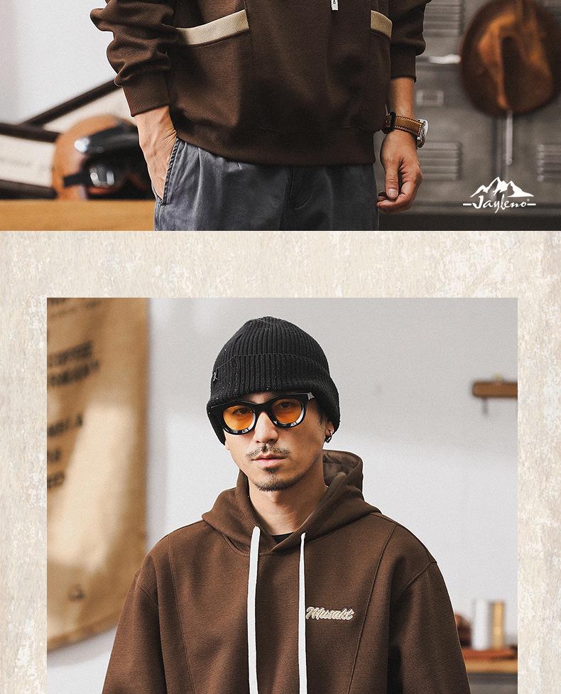 360g Herren Lockerer Schwerer Farbblock-Hoodie - Retro Frühling/Herbst Gestickte Lässige Jacke