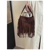 New Fashion Suede Bucket Bag for Women Soft Touch Fringe Crossbody Shoulder Purse Trendy Casual Handbag