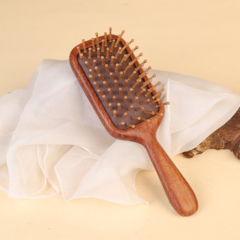 Mirror Comb 2-In-1 Sandalwood Air Cushion Comb - Fine-Toothed, Scalp Massaging Hairbrush For All Hair Types Scalp Massage