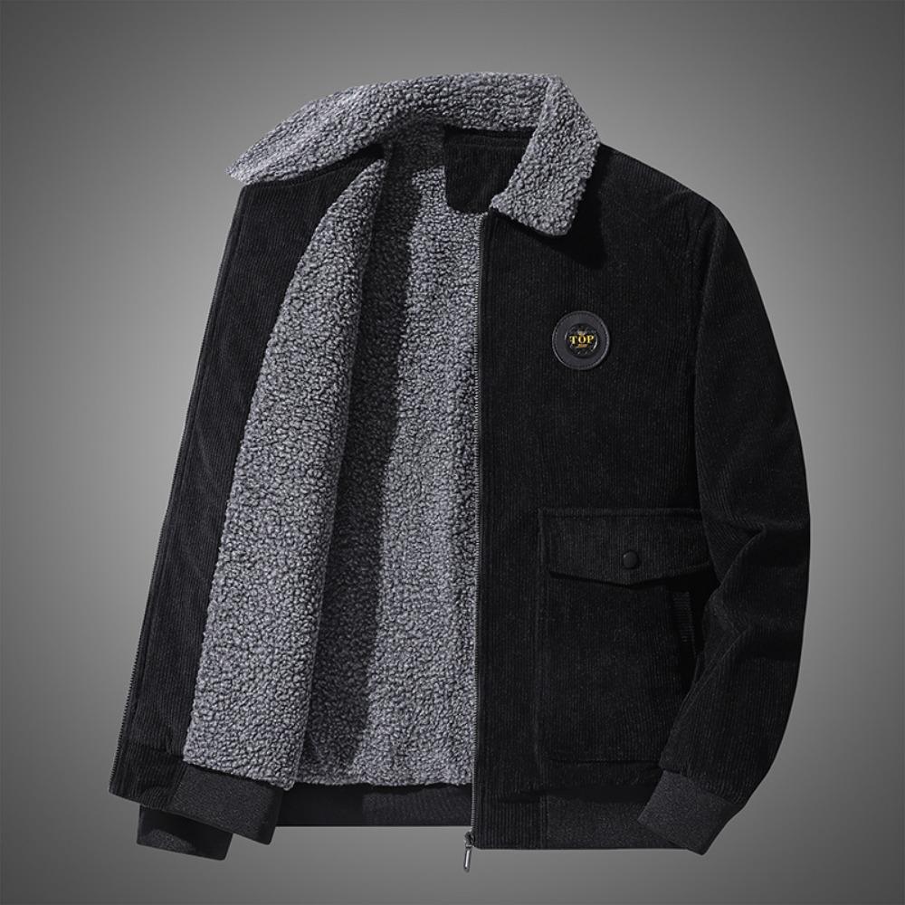 Corduroy lamb wool jacket men's winter loose fleece thickened casual lapel jacket men's clothes