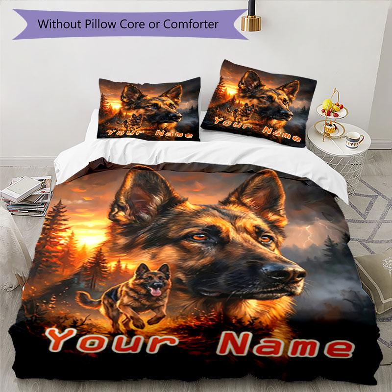 3PC Custom Name "German Shepherd Sunset Majesty" Bedding Set Duvet Cover Closure Includes 1 Duvet Cover & 2 Pillowcases for Bedroom