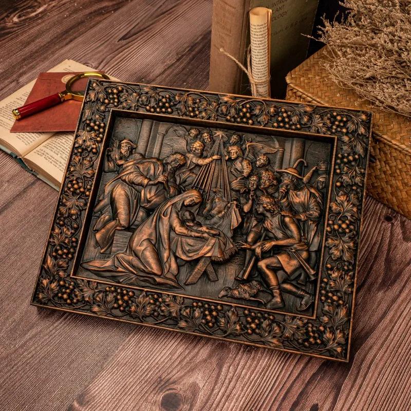 Religiöses Wandbild aus Holz Krippenszene Geburt Jesu Heimwanddekoration Geschenk