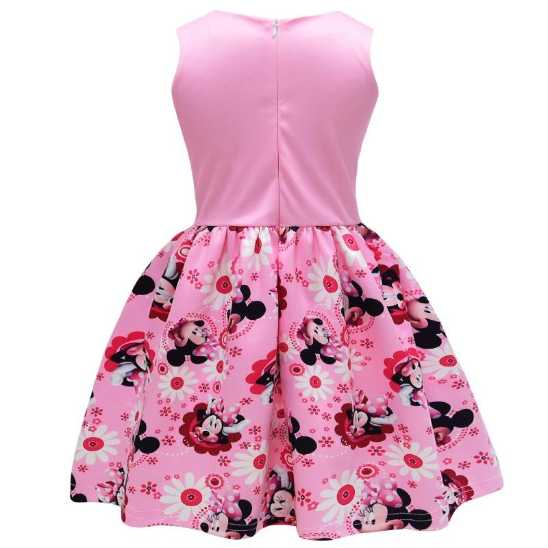 Cute Minnie Mouse Print Girls Sleeveless Dress A-Line Big Pink Bow Flared Skirt Floral Cartoon Kids Princess Sundress for Birthday Party Daily Wear