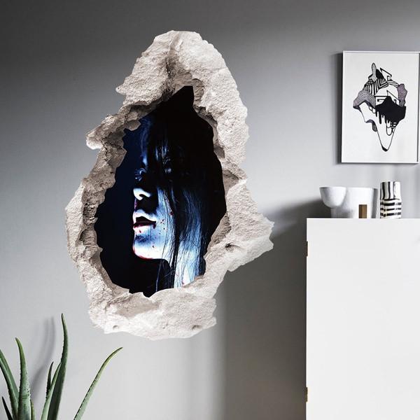 3d Realistic Horrifying Halloween Wall Breakthrough Ghost Girl Wall Sticker Removable Pvc Decor For Living Room And Hallway