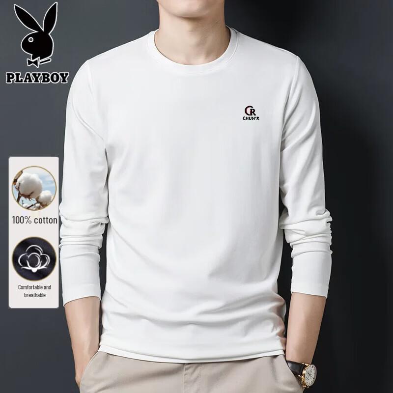 PLAYBOY Men's 100% Cotton Long Sleeve Embroidered T-Shirt
