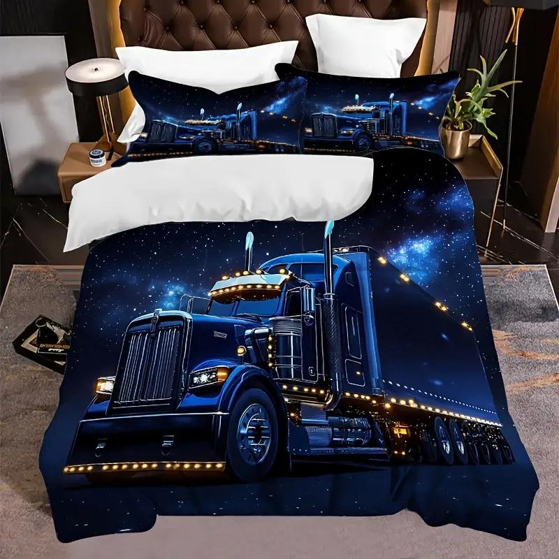 Truck 3D Digital Print Polyester Duvet Cover Set, Zipper Closure, All-Season Comforter Cover Kit, Machine Washable