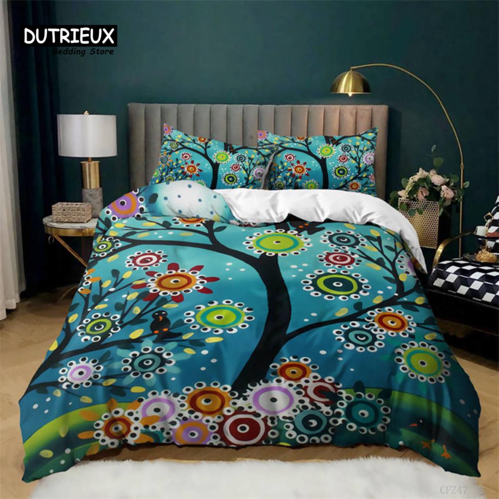 Nature Tree of Life Duvet Cover Microfiber Mystery Gothic Bedding Set Exotic Celtic Knot Quilt Cover King Queen For Kids Adults