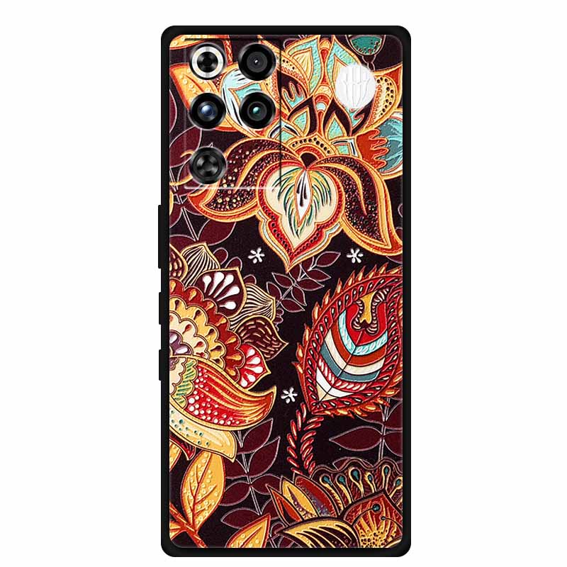 For ZTE Nubia RedMagic 11 Pro 5G Case 3D Emboss Flowers Relief Soft Black Silicone Back Cover For ZTE Nubia RedMagic 11Pro Funda