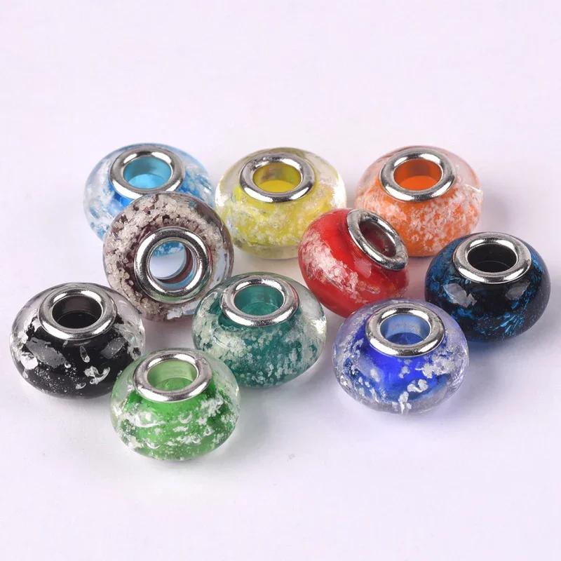 

10 шт. 14 мм рондели светящиеся ручной работы муранское лэмпворк стекло европейские шармы бусины с большим отверстием для браслета аксессуары для изготовления ювелирных изделий 14x9mm-10pcs