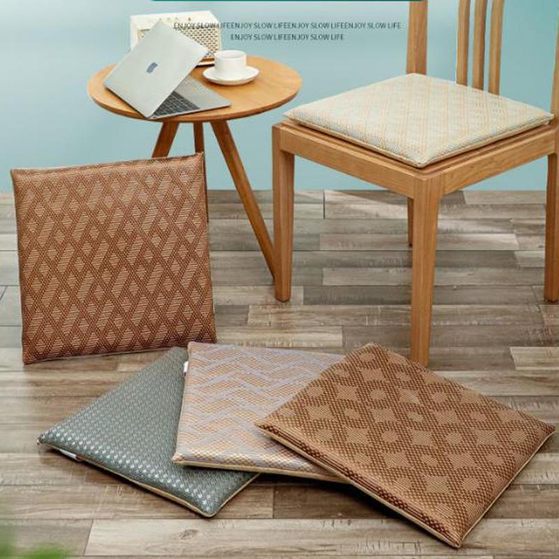 Summer Rattan Cool Cushion High Elastic Memory Cotton Dining Chair Mat Anti-slip Seat Cushion with Buckle at The Bottom