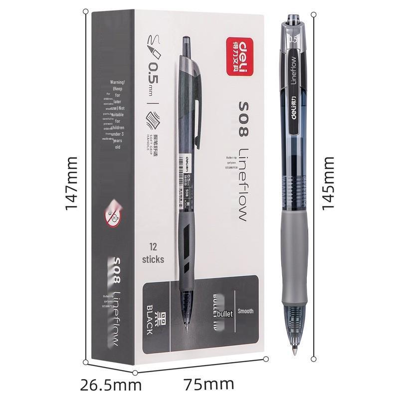Deli Zhen S08 Black Gel Pen 0.5mm Bullet Tip, Elegant Design for Office & Student Use 0.5mm