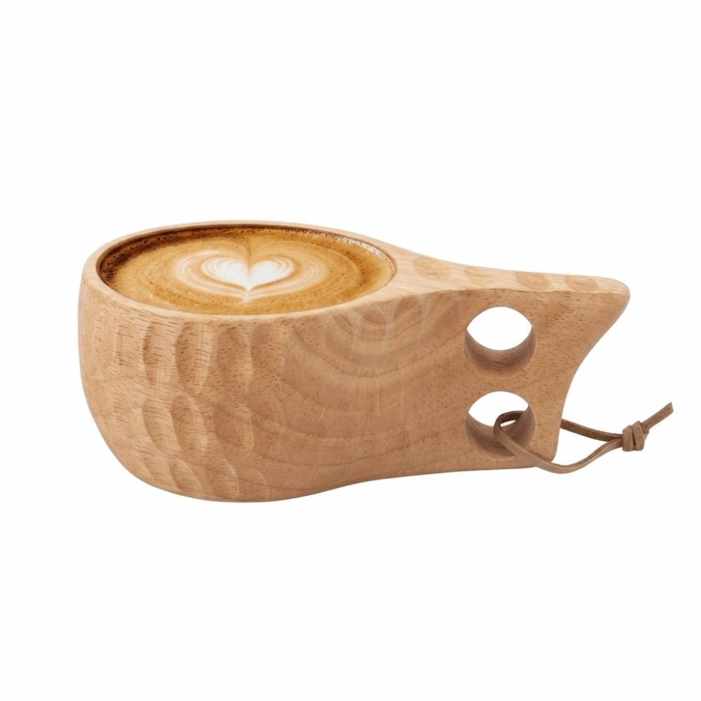 Handcrafted 350ml Handle Cup Wood Ergonomic Grip Drinking Mug Solid Handle Smooth Cup Drinking Tumbler Kitchen