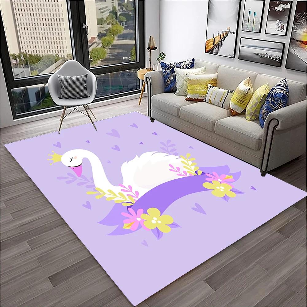 Cute Swan Princess Cartoon Cygnus Carpet Rug for Home Living Room Bedroom Sofa Doormat Decor, Kids Area Rug Non-slip Floor Mat