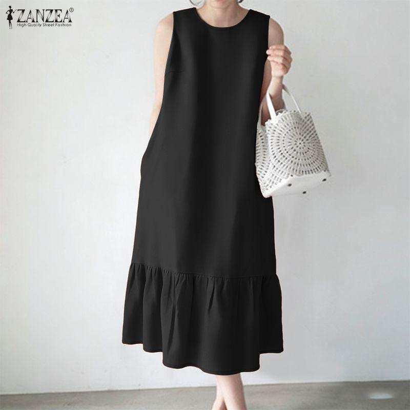 ZANZEA Women Casual Round Neck Summer Sleeveless Dress