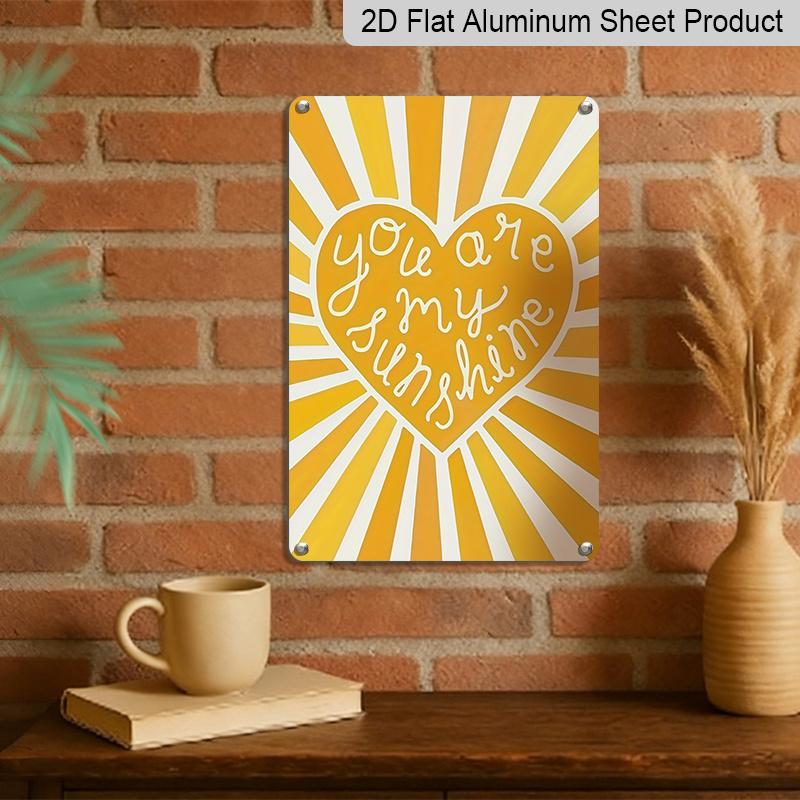 2D Flat You Are My Sunshine Yellow Heart Sunburst Vintage Metal Sign - 8.0x12.0inch Aluminum Wall Art, Boho Inspirational Home Bedroom Decor