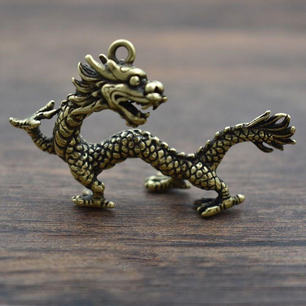 Carved Dragon Keychain Pendant Antique Mythical Animal Ornaments  Feng Shui Decor