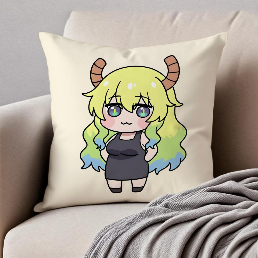 Cute Anime MMiss Kobayashis Dragon Maid Cushion Cover Pillowcase Antidustmite Invisible Zipper Short Plush Sofa Cushion