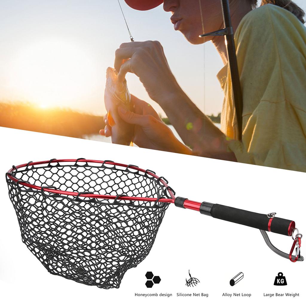 Foldable Lightweight Fly Fishing Landing Net Aluminum Alloy Frame EVA Handle Fishing NetRed