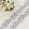 High Quality Fancy Applique Design Sash Shape Beaded Silver Crystal Rhinestone Applique Trims