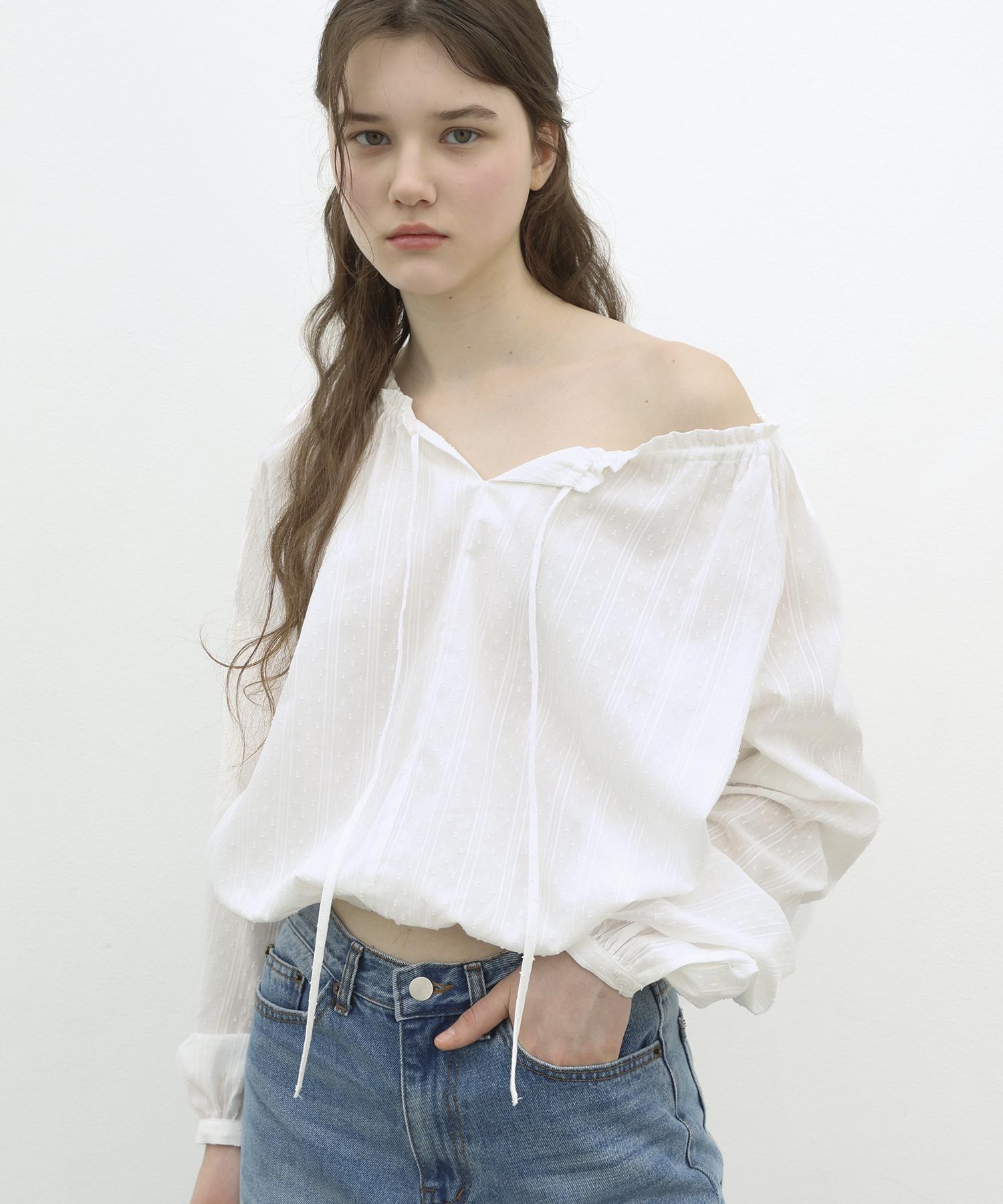 Soire Shirring Sheer Blouse - Cotton White White