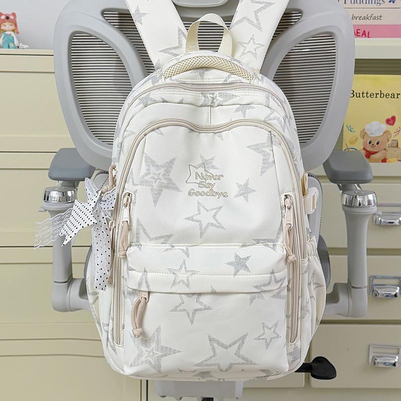 Schoolbag sea salt blue mist full of stars backpack schoolbag girls junior high school simple large capacity high value lightweight backpack