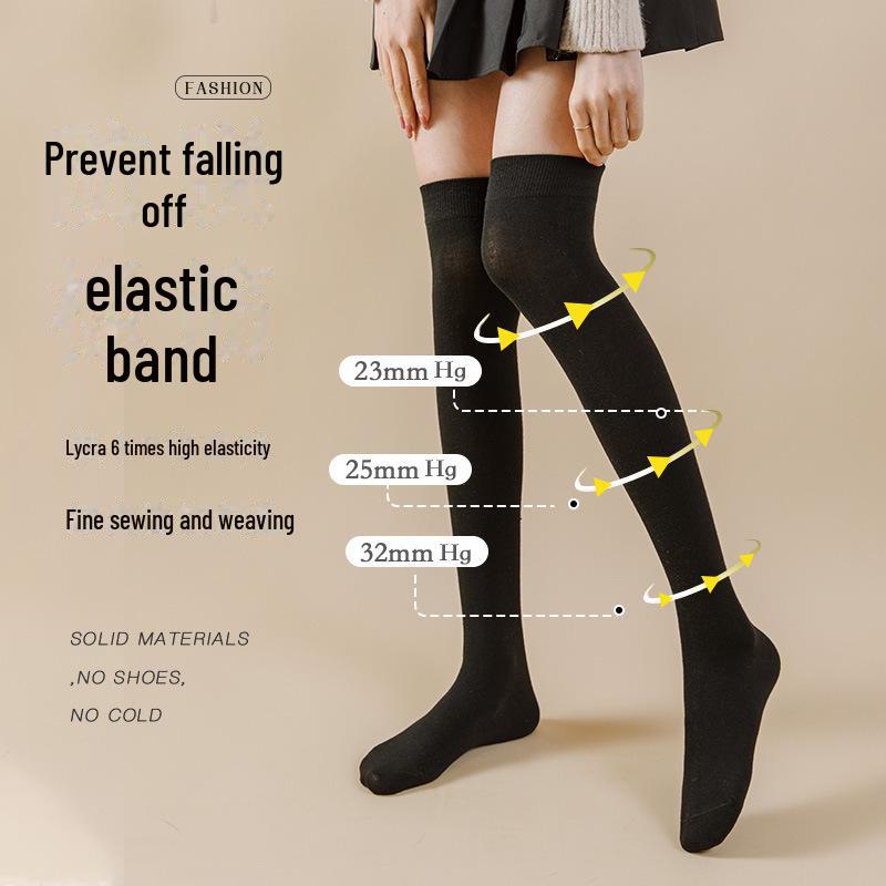 Chaussettes montantes au-dessus du genou pour femmes, automne et hiver, antidérapantes, amincissantes, style japonais, coton uni.