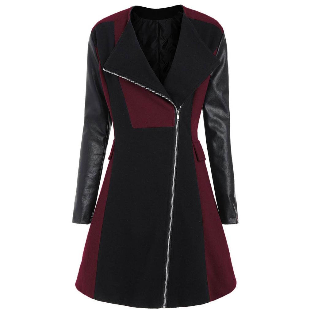 Womens Ladies Warm Plus Size Outwear Long Winter Splicing Zipper Windbreaker Coats