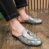 Fashion Designer New Men's Half Slippers Loafers Casual Charm Snake Pattern Leather Mules Moccasins Breathable Driving Shoes