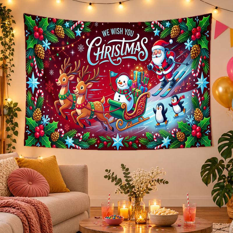 Christmas Theme Wall Tapestry, Xmas Wall Hanging, Holiday Home Bedroom Decoration