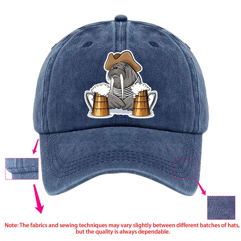 Walrus with Beer Mugs Cowboy Hat Baseball Cap Casual Polyester Adjustable Unisex Adult Cap