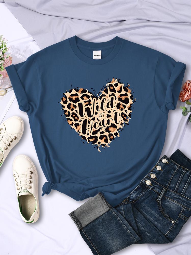 Fashion Leopard Wild At Heart Women'S Tshirt Cotton Breathable Short Sleeve Casual Comfortable Clothing Cotton Oversized T Shirt
