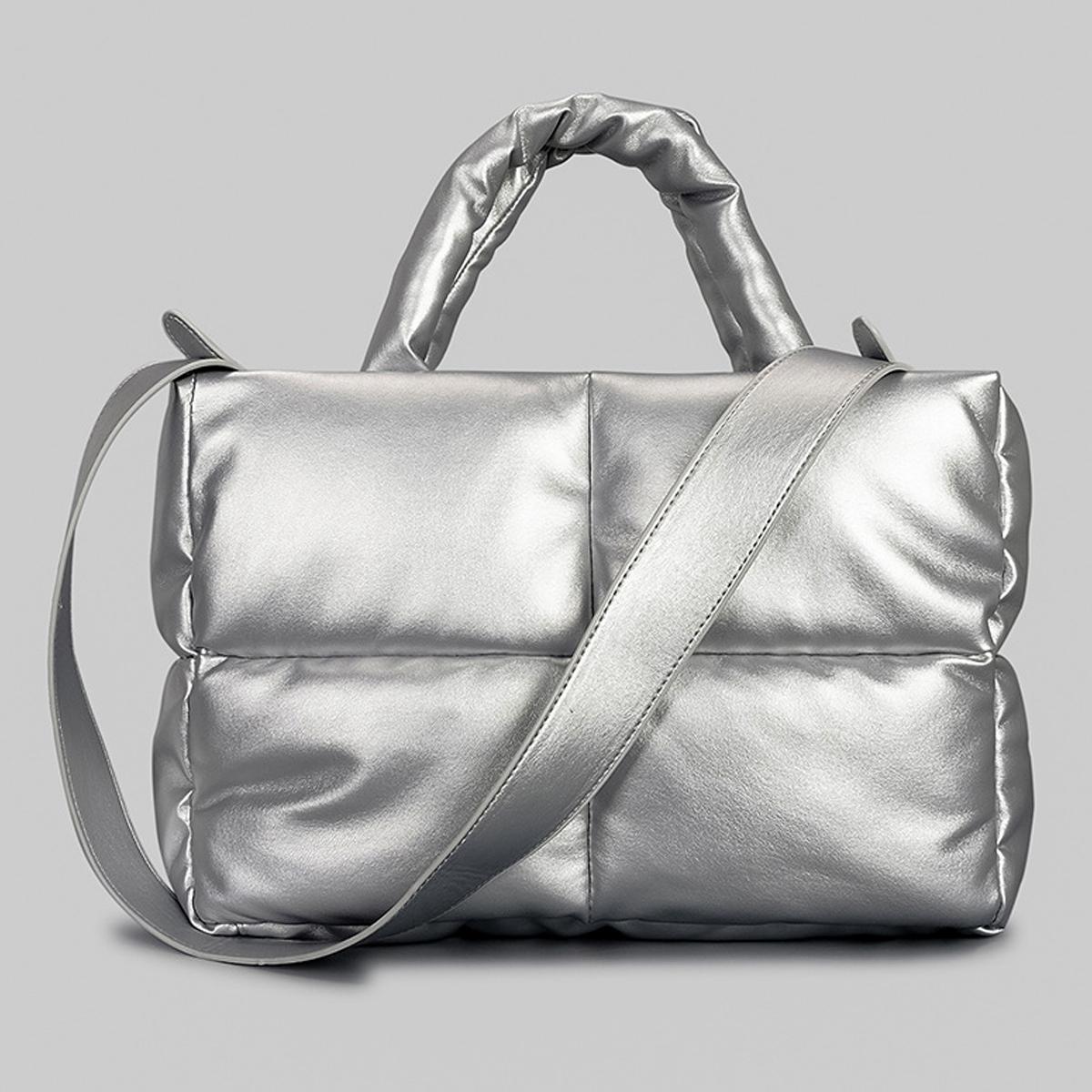 Модная кожаная стеганая сумка-тоут для женщин, дизайнерские стеганые сумки, роскошные мягкие плечевые сумки из ПУ, зимняя сумка из хлопка с пухом, большая 2022 CLE серебряный