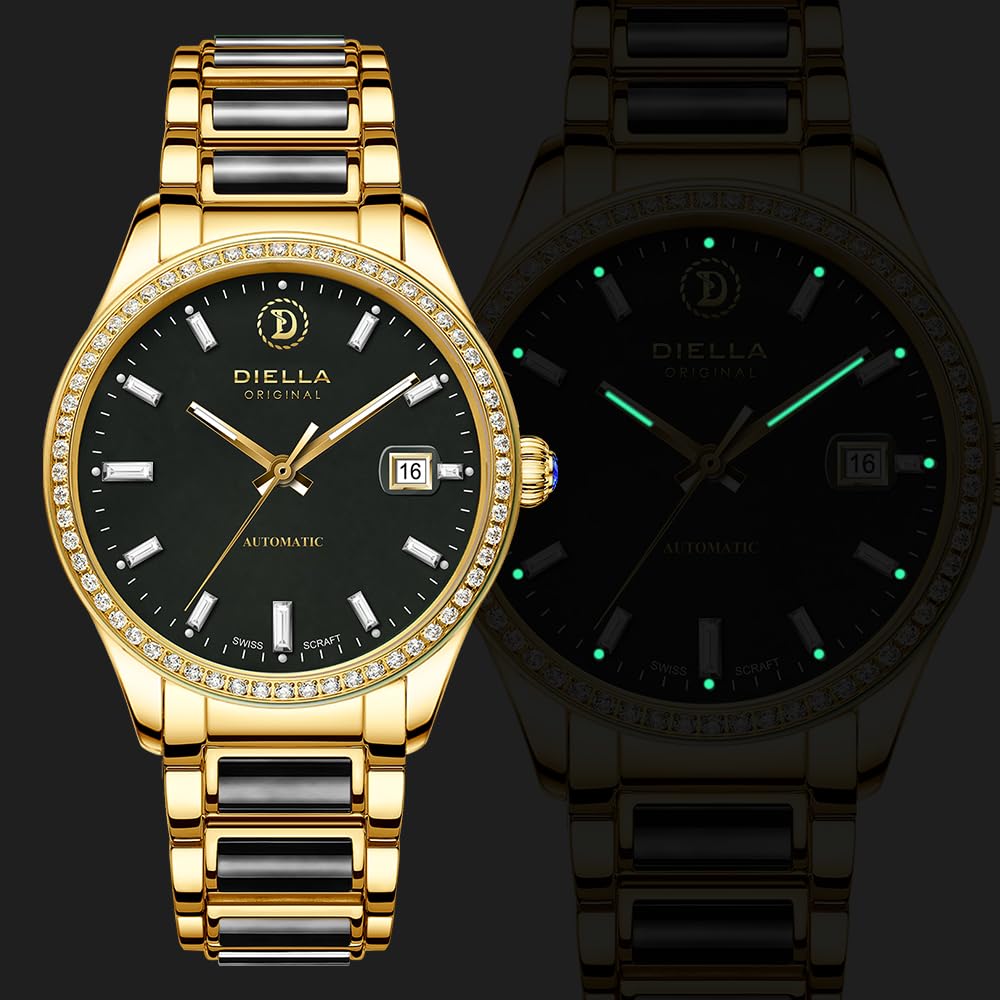 Diella Men's Mechanical Watch with Jadeite Cut, Unique Texture, Date Display, Luminous Hands and Markers, and 5 ATM Water Resistance (AD6097-QY-G)