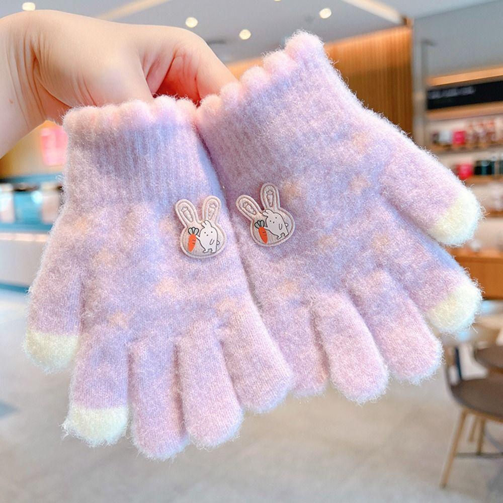Plush Kids Knitted Gloves Thickened Windproof Gloves Fashion Children Full Fingers Gloves
