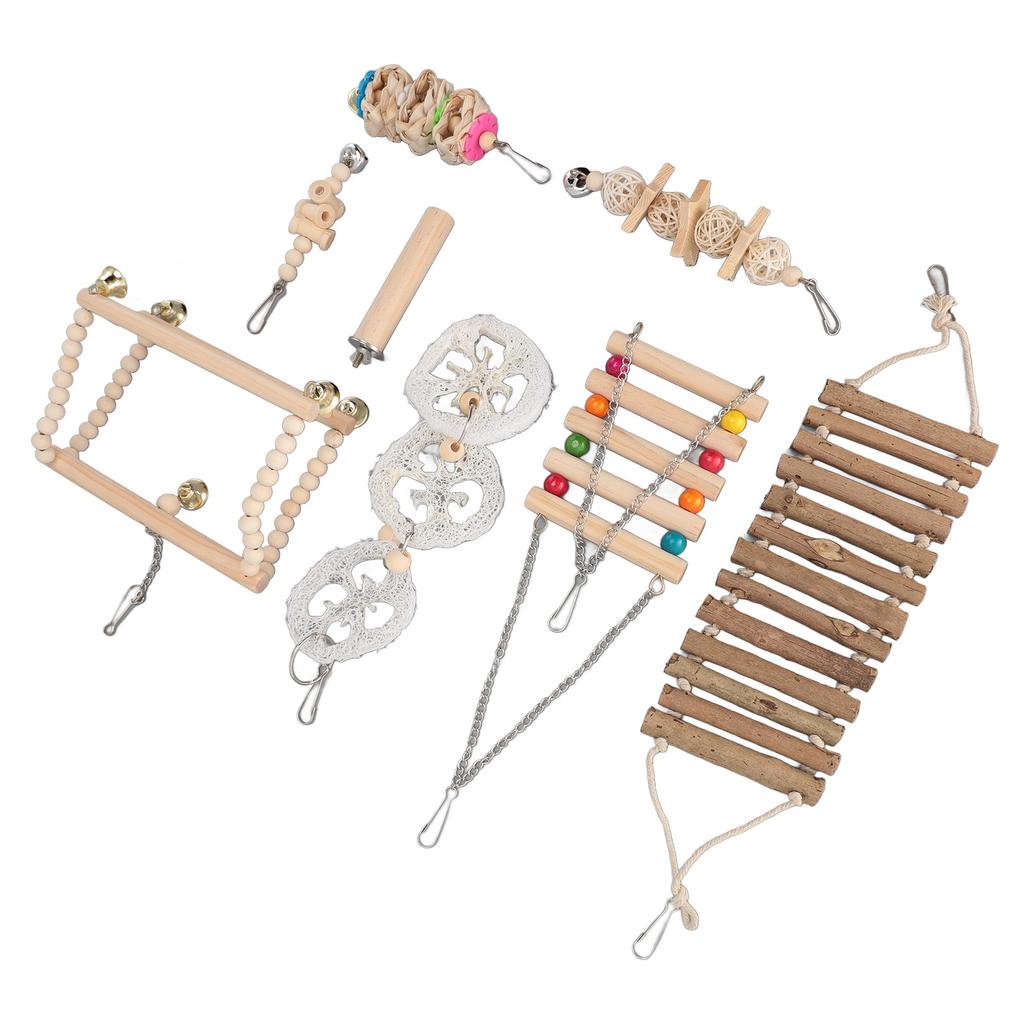 8pcs Parrot Chewing Toy Shredding Foraging Toys Climbing Ladder Cage Toys for Medium Small Size