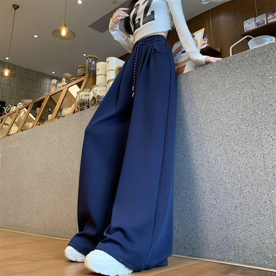 Spring and Summer Floor-mopping Pants Sweatpants Women's Lazy Style High-waisted Wide-leg Pants Drape Versatile Elastic Waist Casual Pants Women