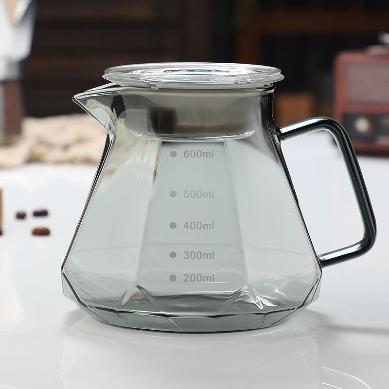 Octagonal Coffee Pot Transparent Juice Coffee Kettle Reusable Coffee Teapot Glass Coffeeware 400/600ml Without Filter Cup