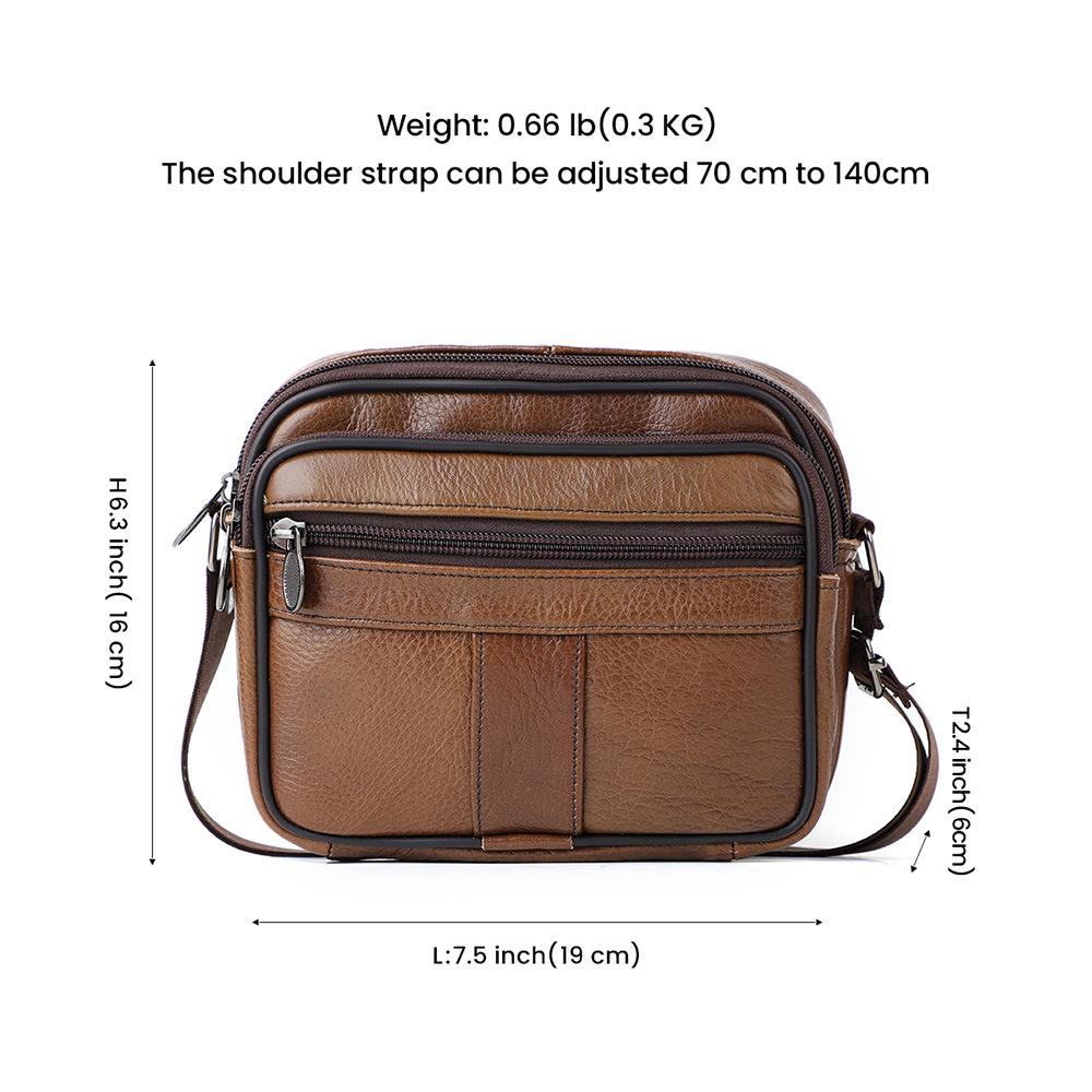 Men's Genuine Leather Crossbody Bag - Lychee Grain Cowhide, Casual and Stylish Single Shoulder Bag