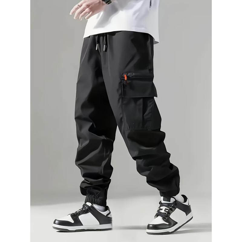 Men Zipper Pocket Jogger Cargo Pants Loose Casual Long Trousers
