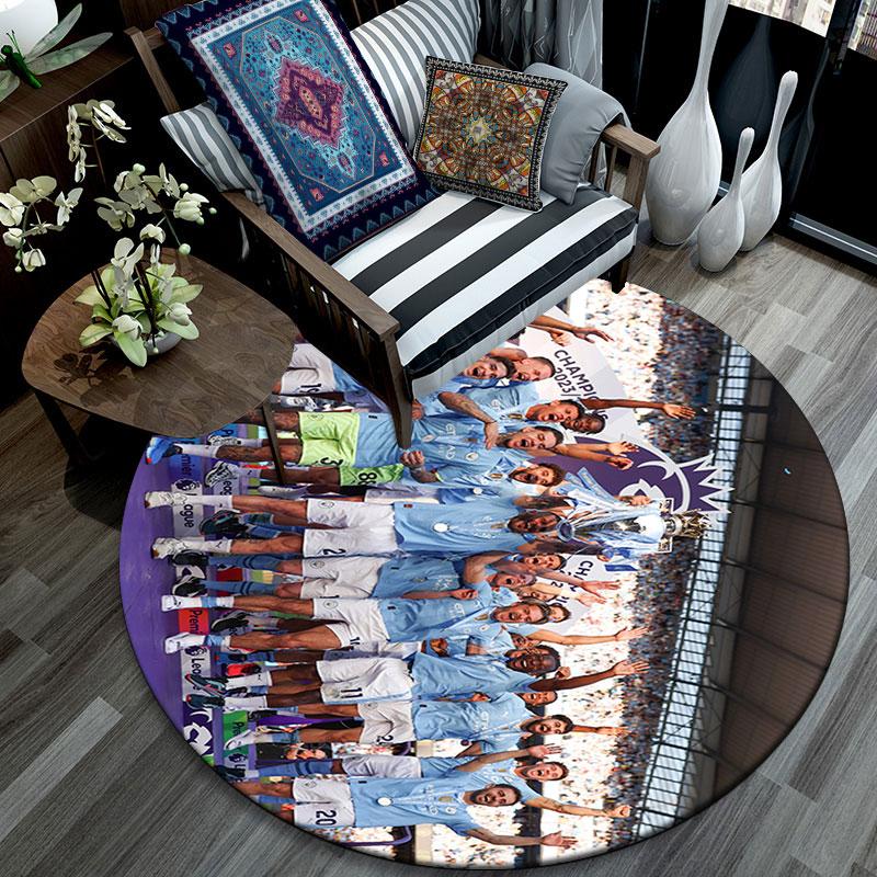 Man City Player Pattern Round rug,Carpet Rug for Living Room Bedroom Playroom ,Non-slip Floor Mat,Holiday Gifts and Birthday Gifts.