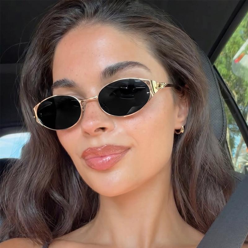 Y2k Style Metal Oval Sunglasses For Outdoor Travel And Uv Protection