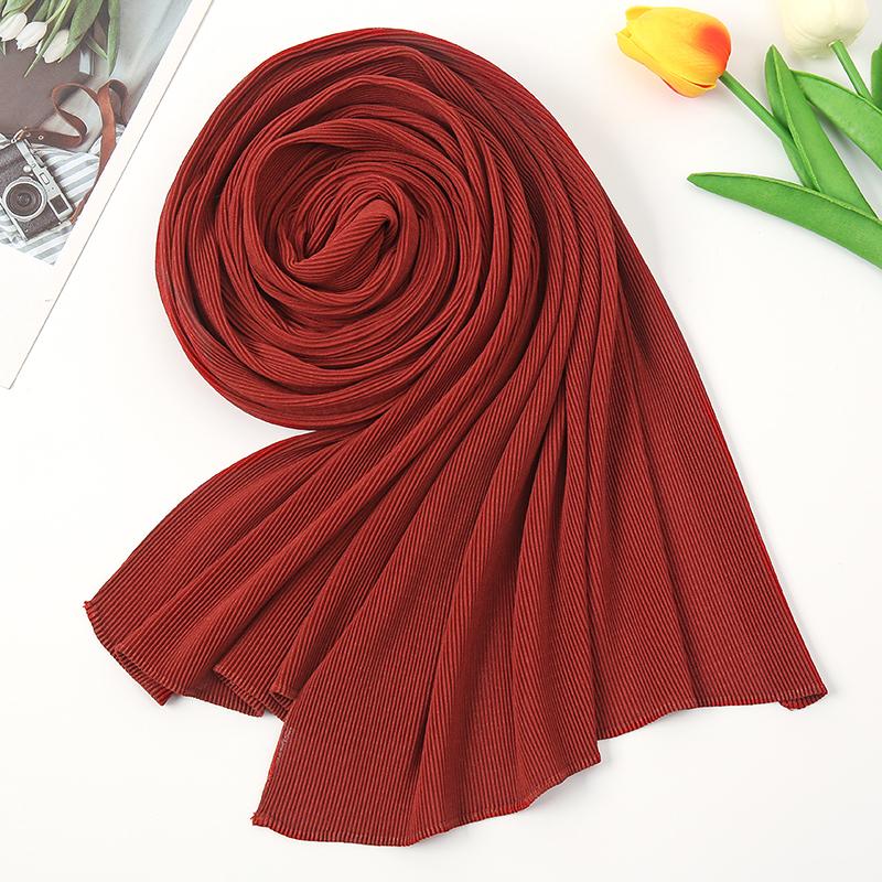 Newest Pleated Bubble Chiffon Instant Hijabs Plain Crinkle Shawls Scarf Lady High Quality Soft Thick Muslim Wraps 180*85Cm
