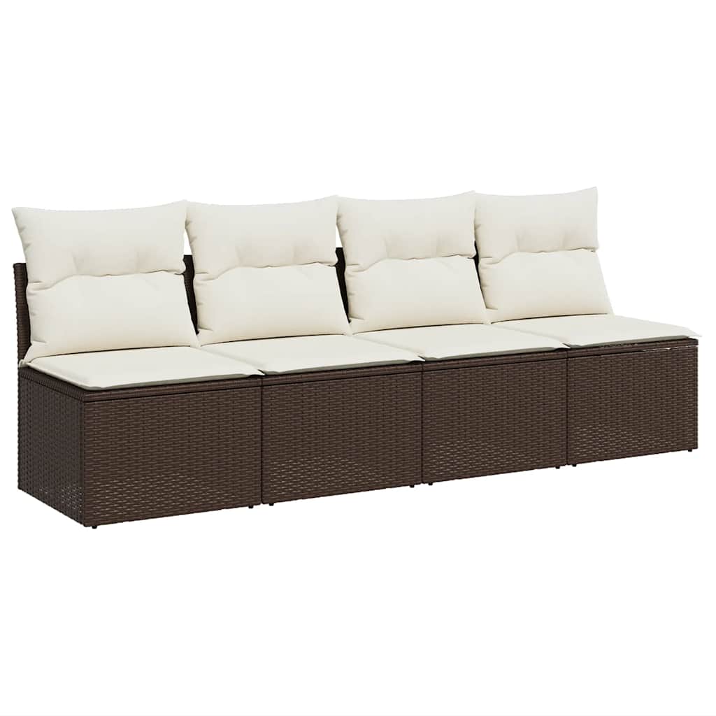 4 Seater Garden Sofa with Cushions Brown Poly Rattan