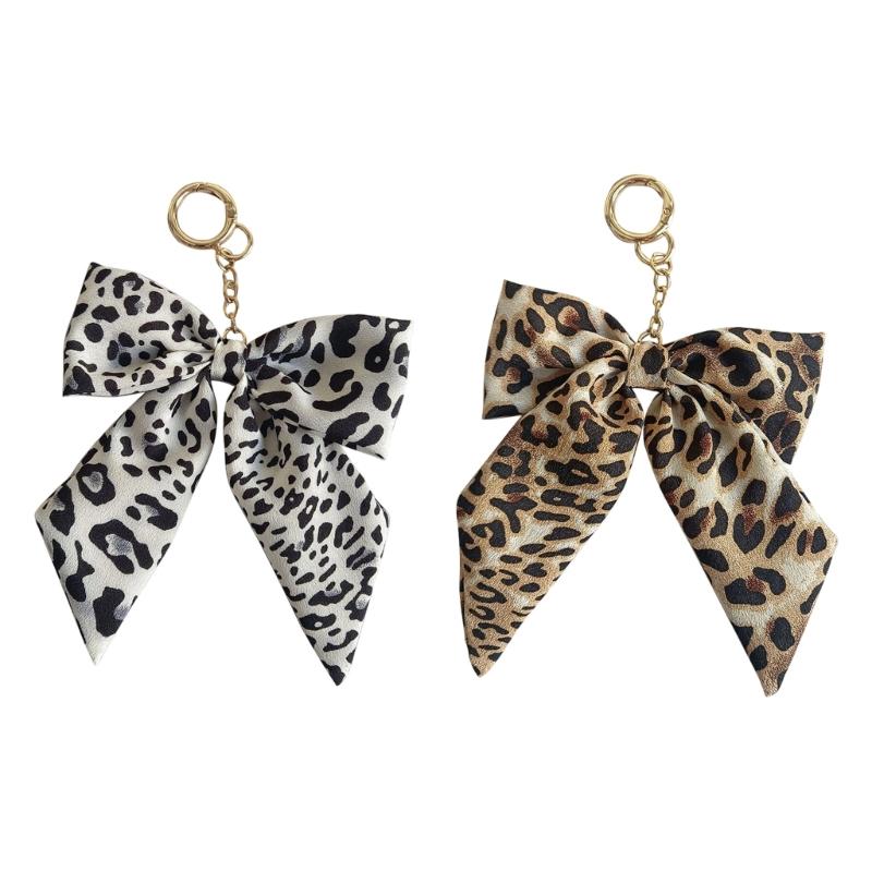 

2 Piece Leopard Print Bowknot Keychain Bag Hanging Decoration Key Holder Charm Accessory Fashion Gift For Women Girls 1